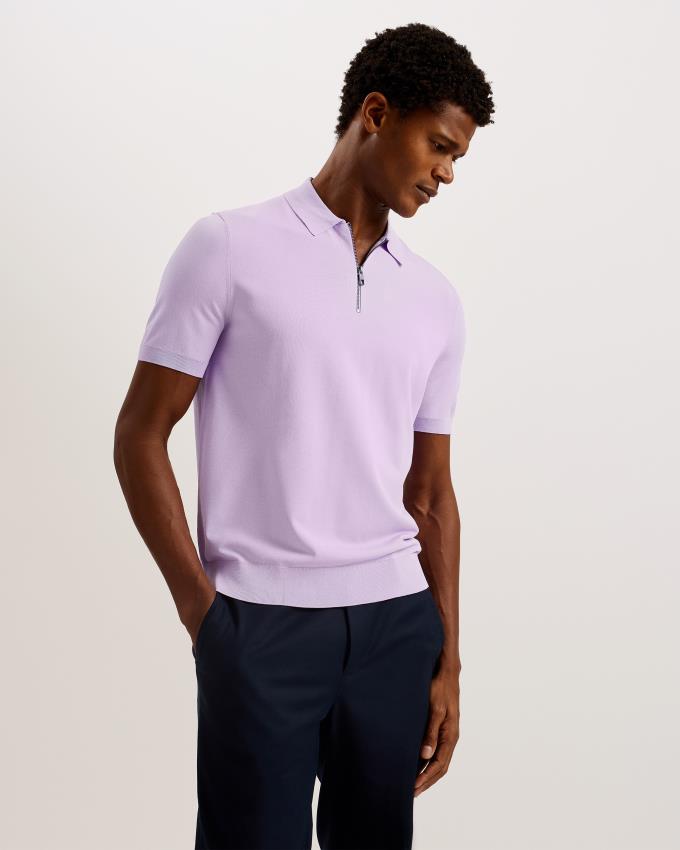 Polo Ted Baker Short Sleeve Rayon Zip Violette Homme | PVP-31785508